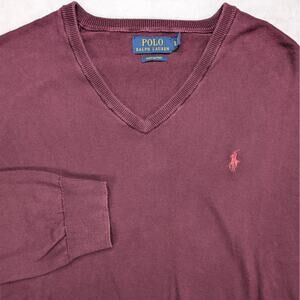 Polo Ralph Lauren Sweater Mens V Neck Pullover XL Red Wine Burgundy Maroon
